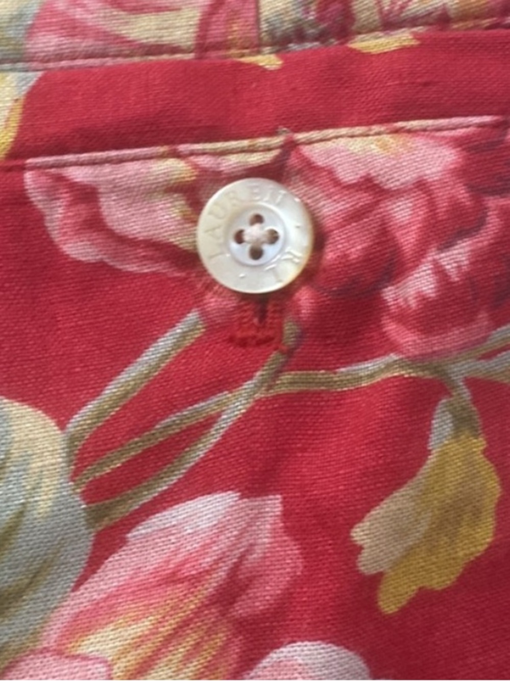 Vintage Ralph Lauren Linen Floral Bermuda Shorts Red Cottagecore 6P - Picture 10 of 15